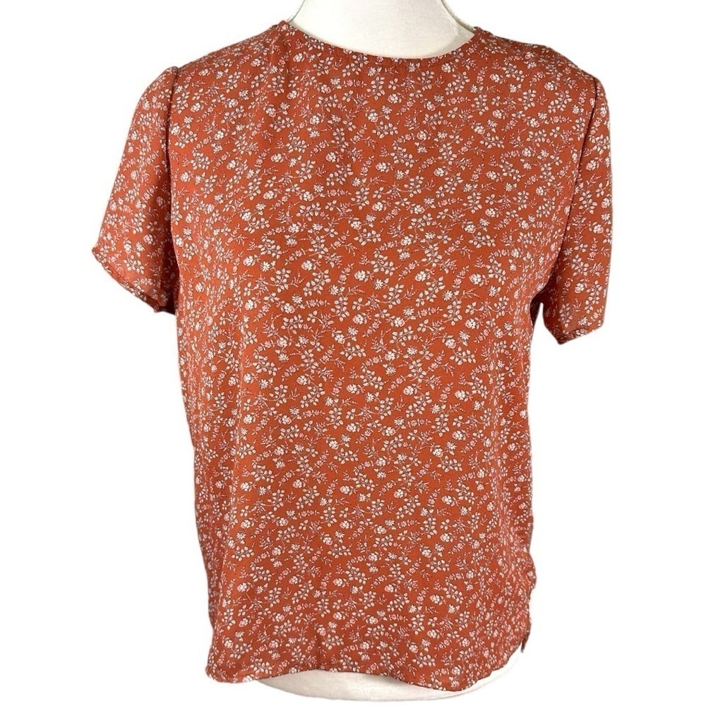 🌸Banana Republic- Orange Floral Lightweight Fabric Flounce Sleeve Top- Size XS